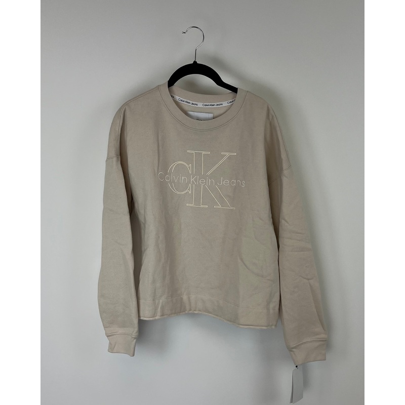 Tan Crewneck Sweatshirt With Logo – Small