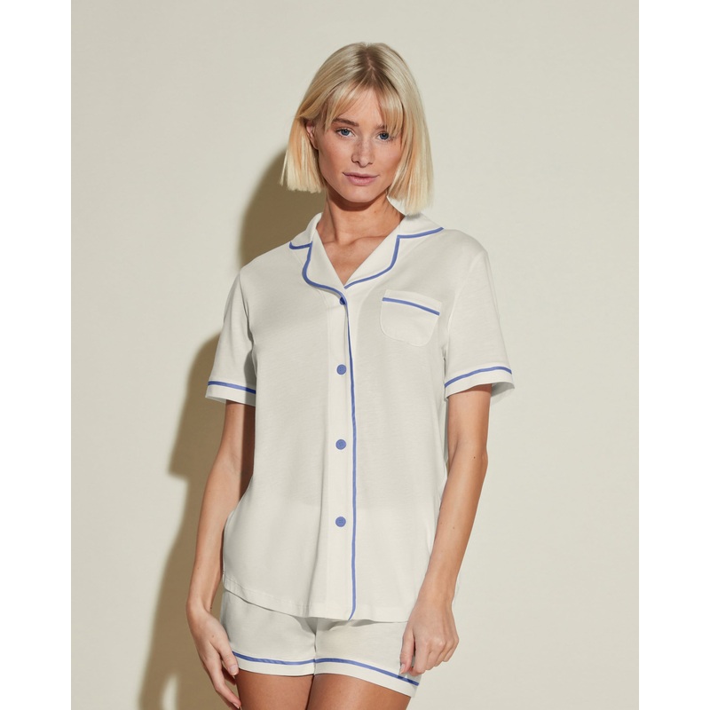 Conjunto De Pijama Con Camisa De Manga Corta Y Pantalones Cortos Moon Ivory/Portofino Blue XS