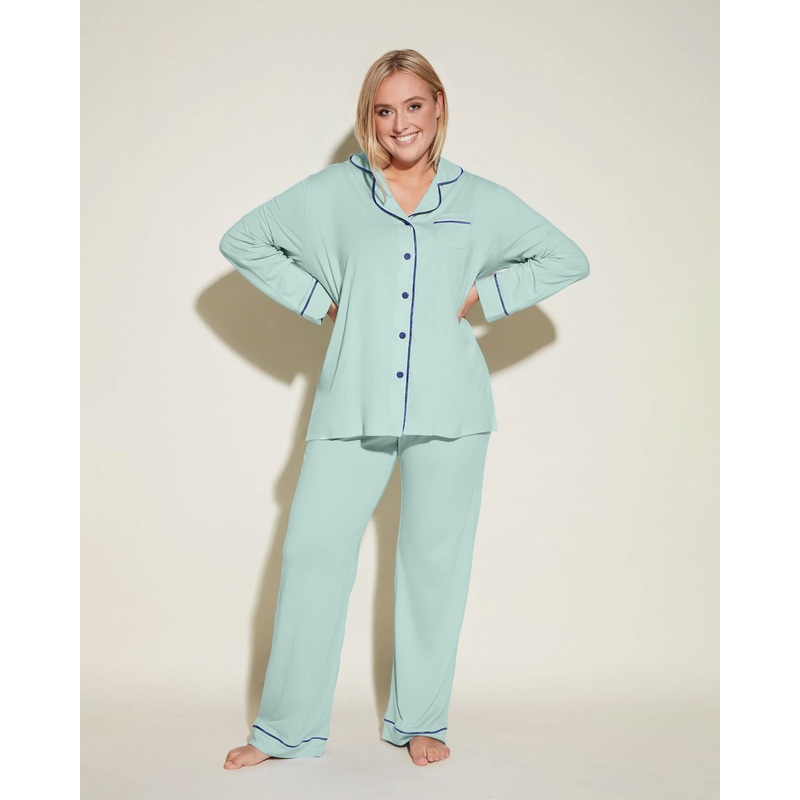 Conjunto De Pijama Con Camisa De Manga Larga Y Pantalones Verde Umbria/Portofino Blue XS