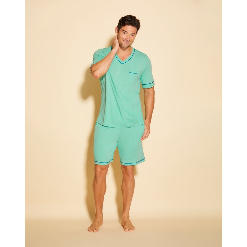 Conjunto De Pijama Para Hombre Con Camisa De Manga Corta Y Pantalones Cortos Ghana Green/Udaipur Blue S