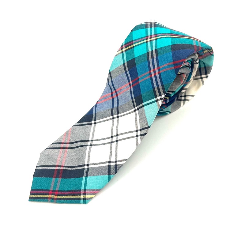 MENS Turquoise, Red, and Gray Plaid Tie