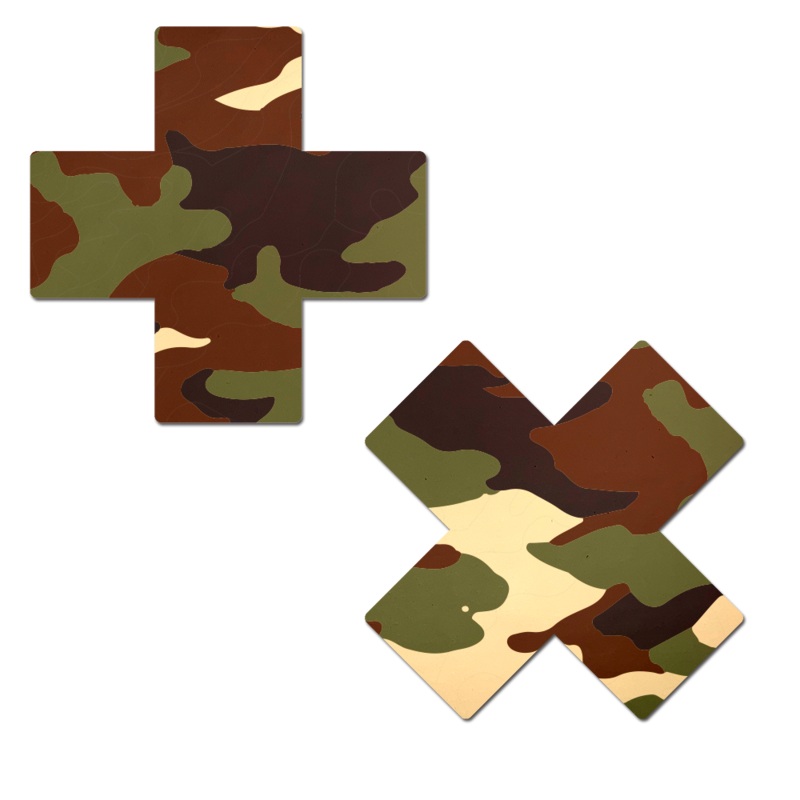 Plus X: Green Camo Cross Nipple Pasties by Pastease Green