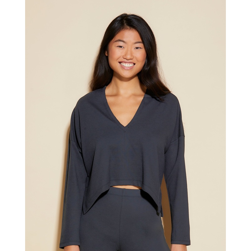 Top Con Doppia Scollatura A V Nero XS