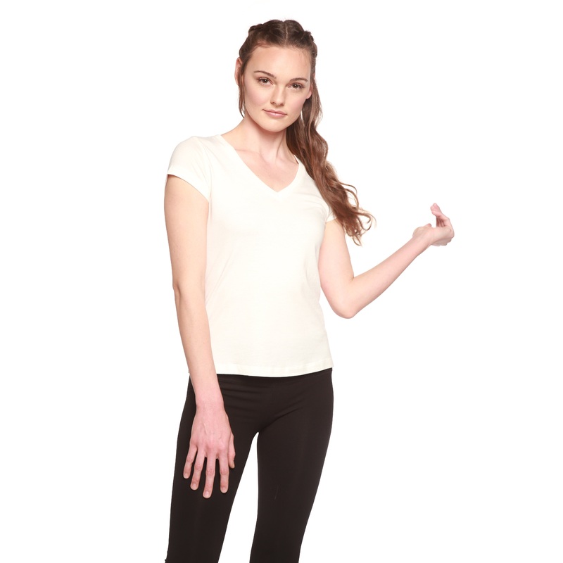 Women’s Bamboo Viscose/Cotton V-Neck Cap Sleeve T-Shirt Medium Black
