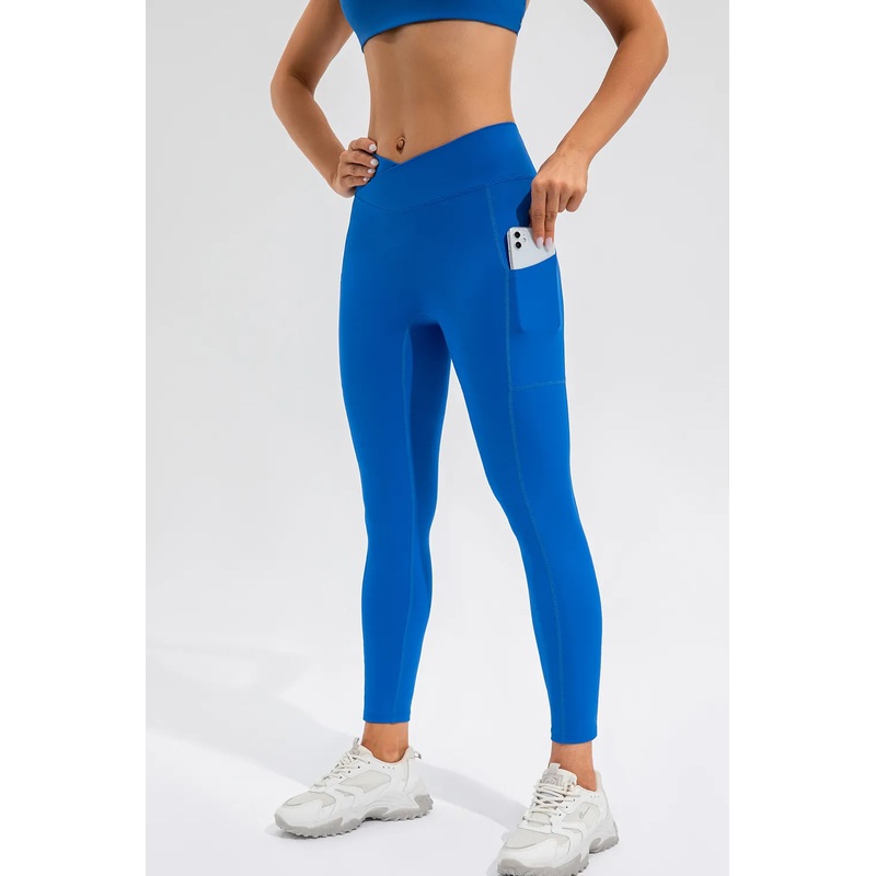 High Waist Active Leggings with Pockets Royal Blue S