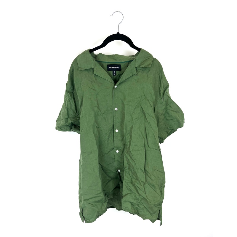 MENS Green Short Sleeve Linen Top – Medium