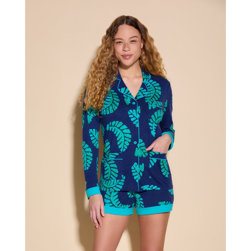 Pigiama Con Top 3 Tasche E Maniche Lunghe E Boxer Leaf/Bright Teal XS