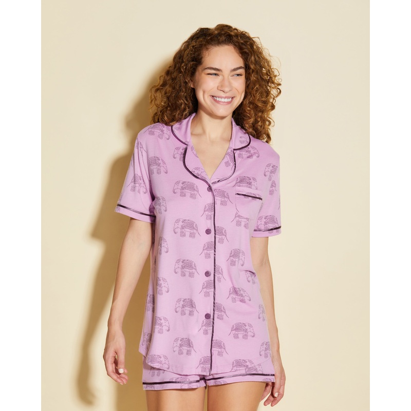 Short Sleeve Top & Boxer Pajama Set Neela Flower Elephant XS