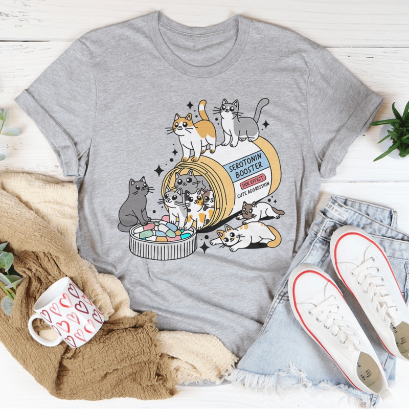 Cats Happy Pills Tee Black Heather S