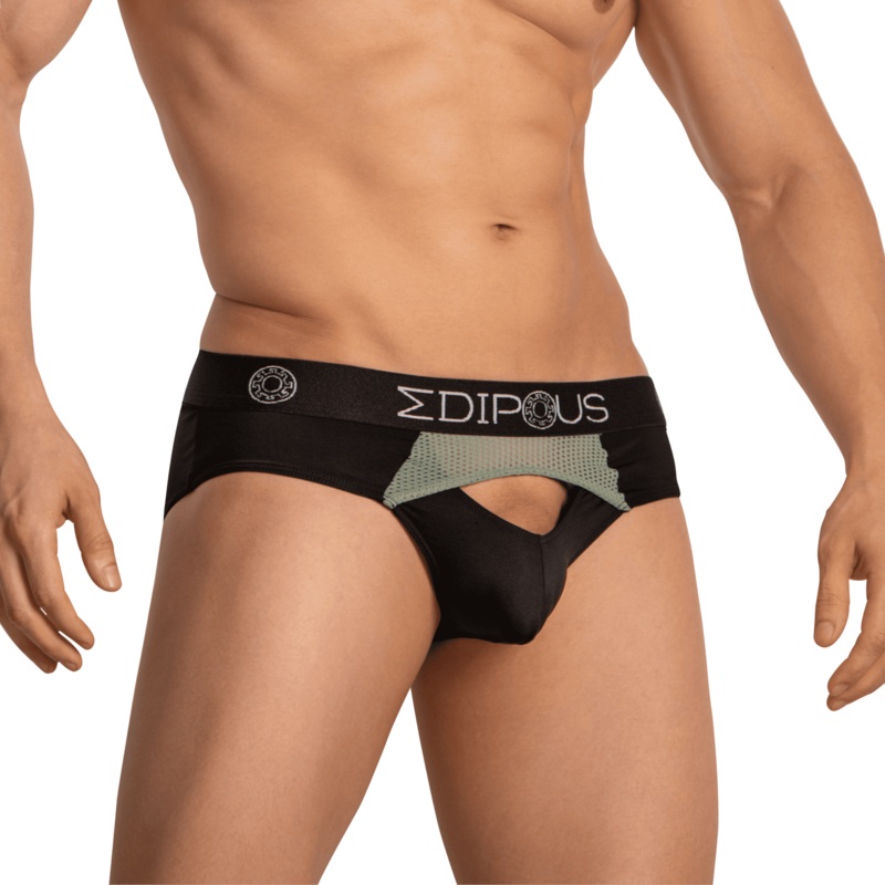Edipous Briefs for Men Open Front DJ023 S Black