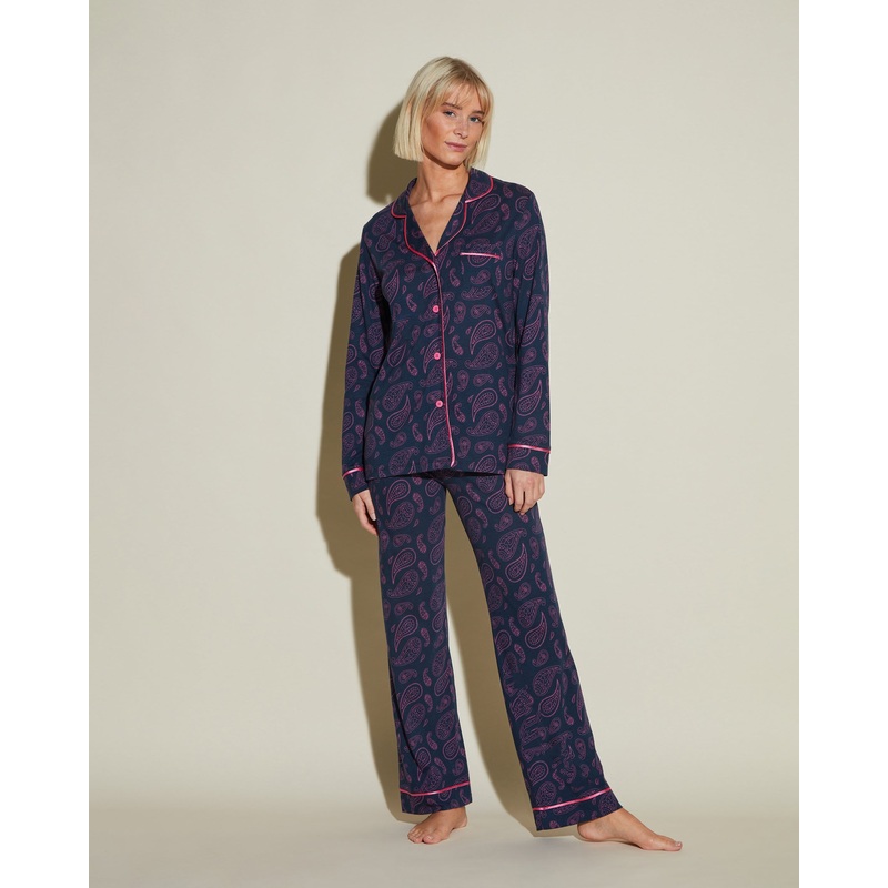 Long Sleeve Top & Pant Pajama Set Navy Paisley XS