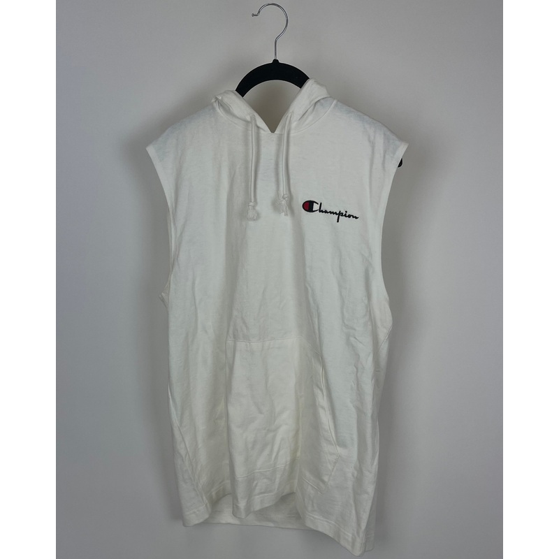 MENS White Muscle Sleeveless Hoodie – Medium