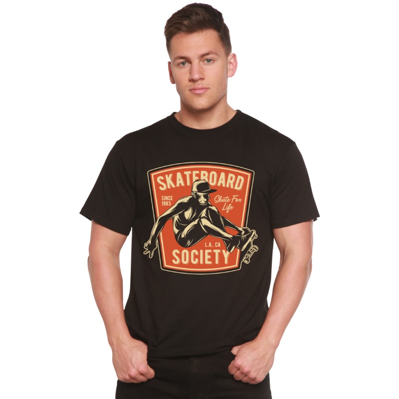Skateboard Society Men’s Bamboo Viscose/Organic Cotton Short Sleeve Graphic T-Shirt Medium Black