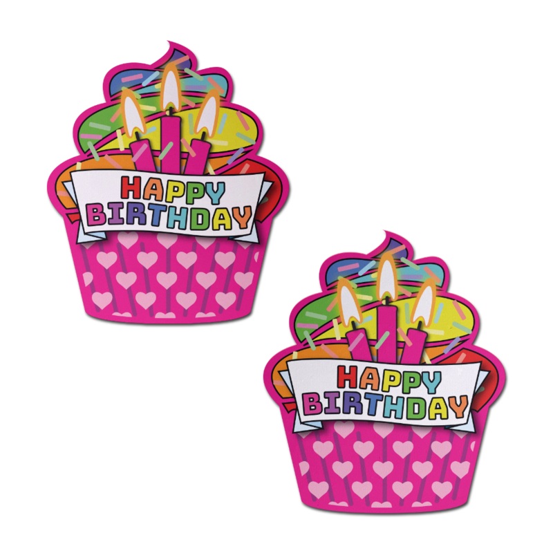 Cupcake: Pink & Multi-Color Happy Birthday Nipple Pasties by Pastease o/s