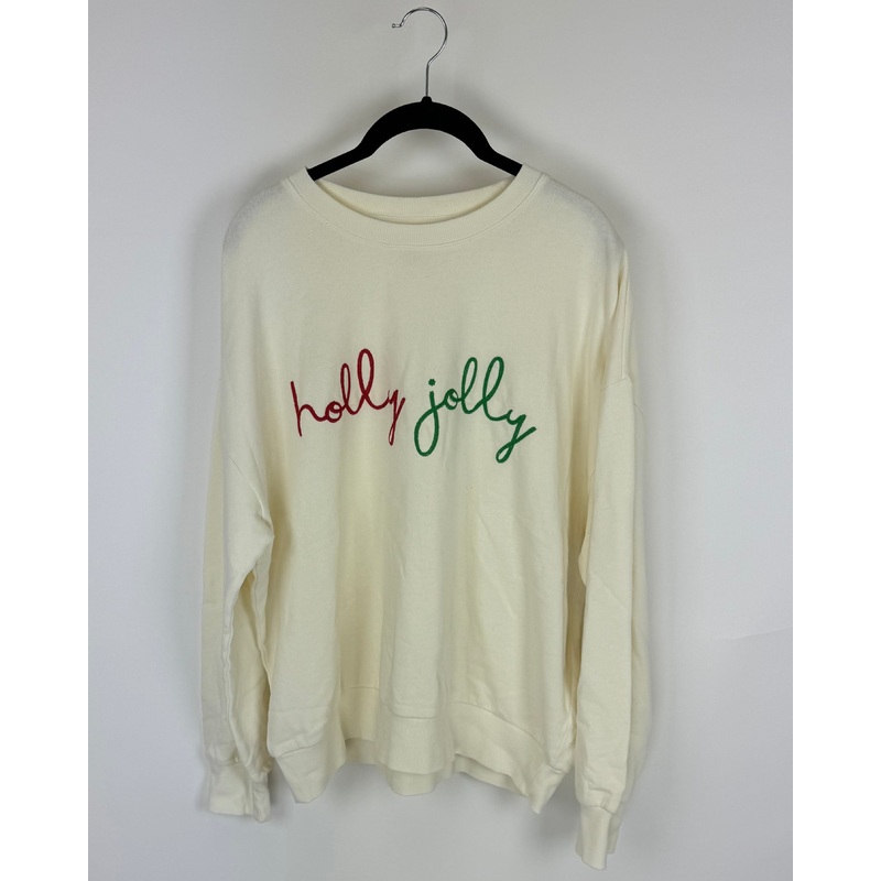 Holly Jolly Cream Crewneck Sweatshirt – Small