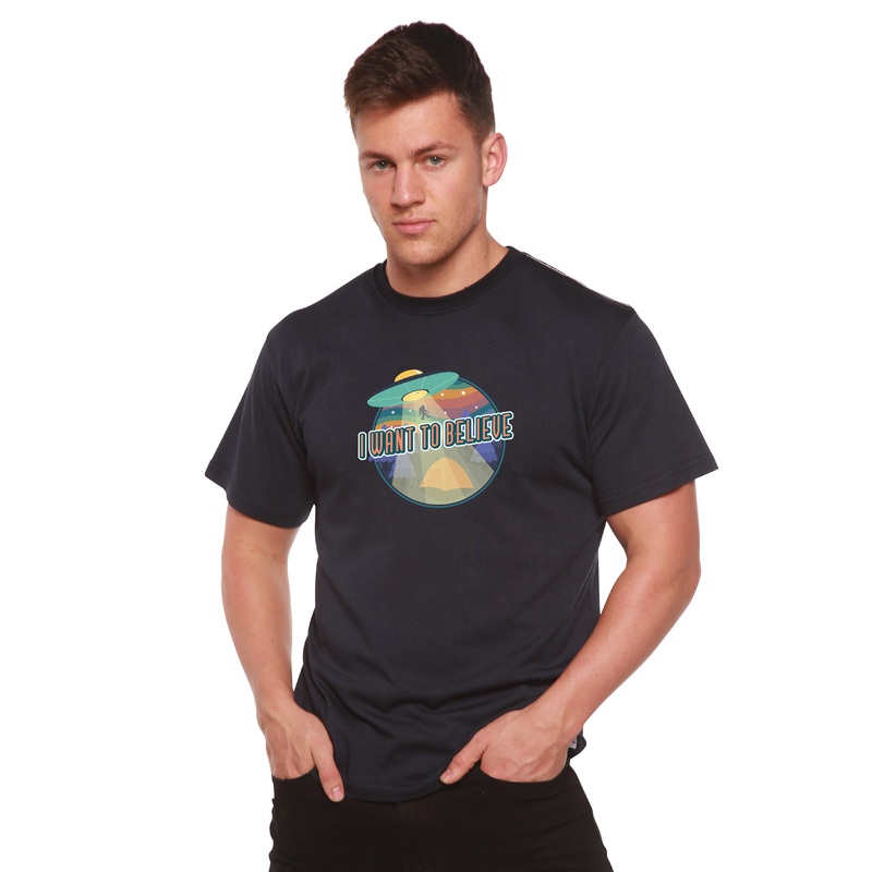 I Want to Believe Men’s Bamboo Short Sleeve Printed T-Shirt Medium Black