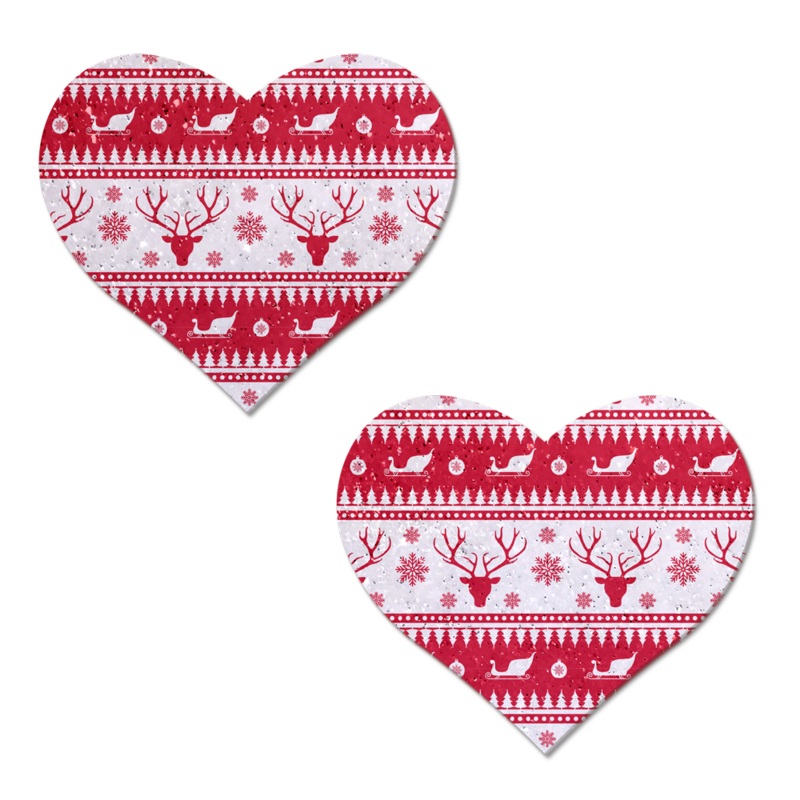 Love: Ugly Christmas Sweater Glitter Red & White Heart Nipple Pasties by Pastease