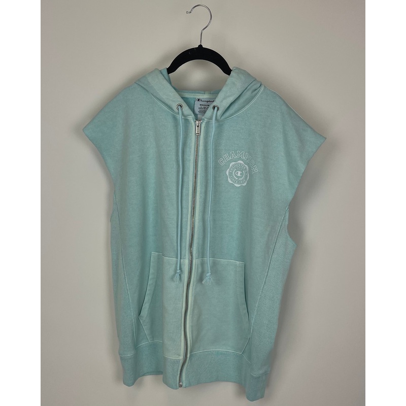 MENS Aqua Sleeveless Zip-Up Hoodie – Medium