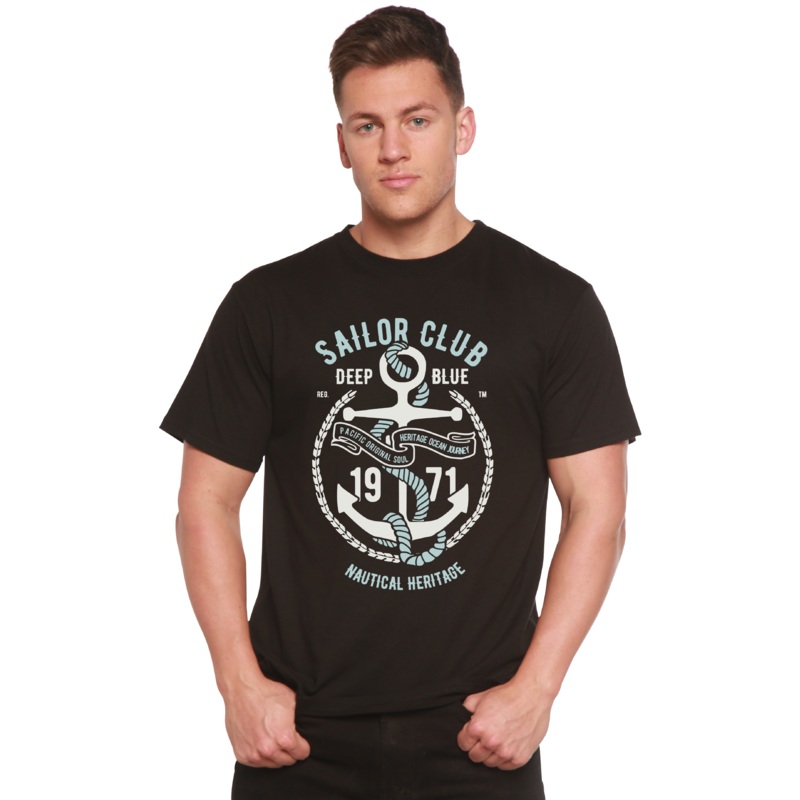 Sailor Club Spun Bamboo Men’s Bamboo Viscose/Organic Cotton Short Sleeve Graphic T-Shirt Medium Black
