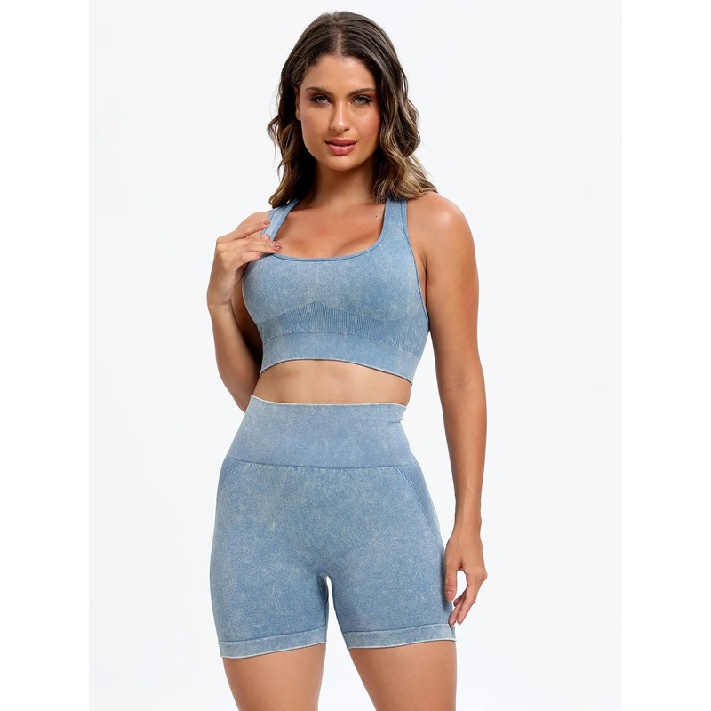 Scoop Neck Wide Strap Top and Shorts Active Set Light Blue S
