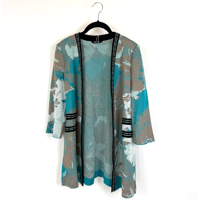 Teal Beige and White Open Knit Cardigan – Extra Small