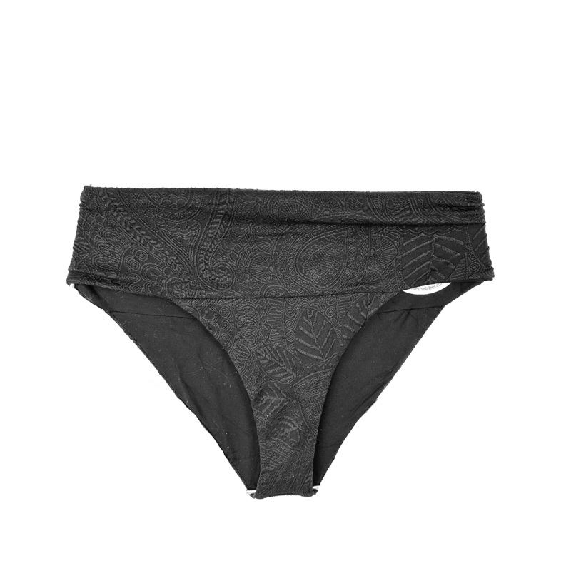 Black Embossed Thick Waistband and Fuller Coverage Bikini Bottom – Extra Small