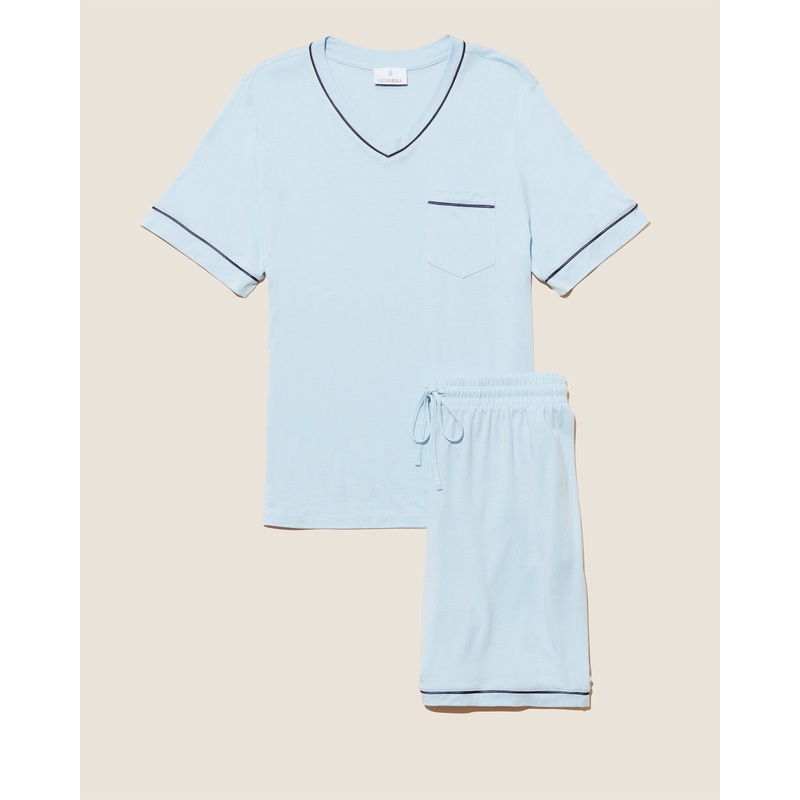 Conjunto De Pijama Para Hombre Con Camisa De Manga Corta Y Pantalones Cortos Aasmani Blue/Navy Blue S