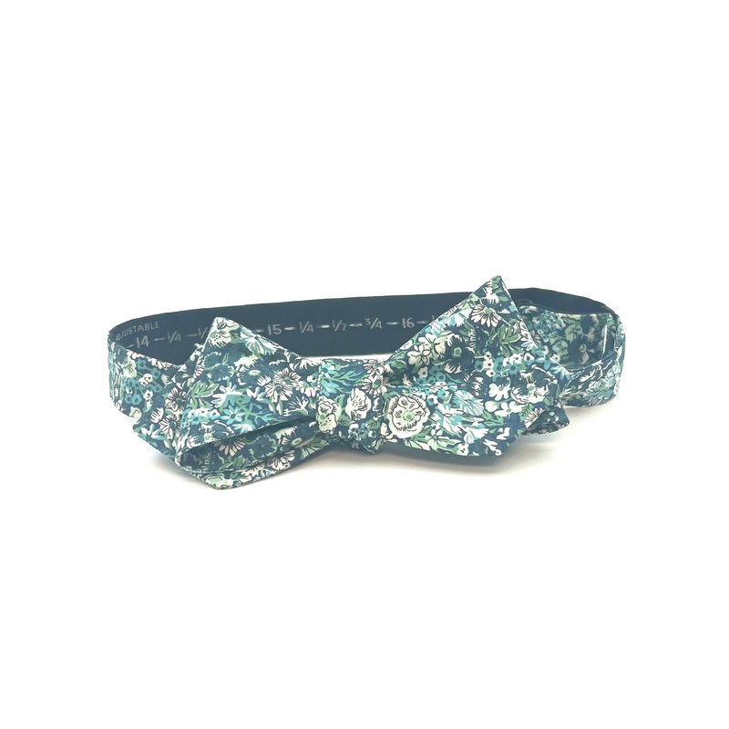 MENS Blue and Green Floral Bow Tie