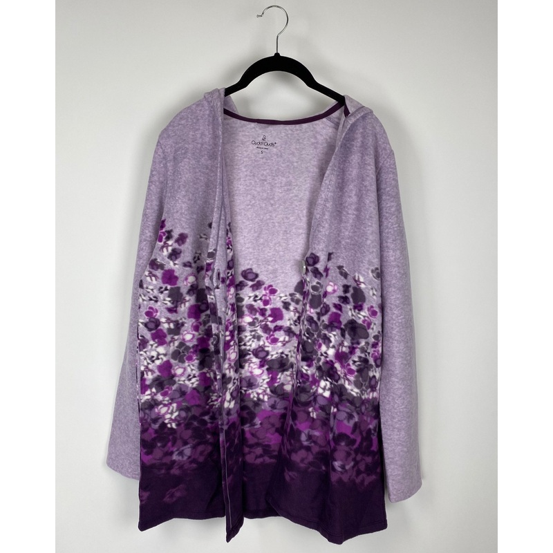 Purple Fleece Printed Cardigan – Extra Small and Small Extra Small