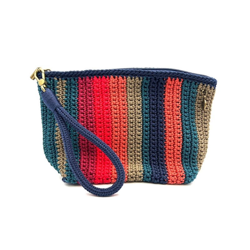 Blue Multicolor Crochet Pouch / Wristlet