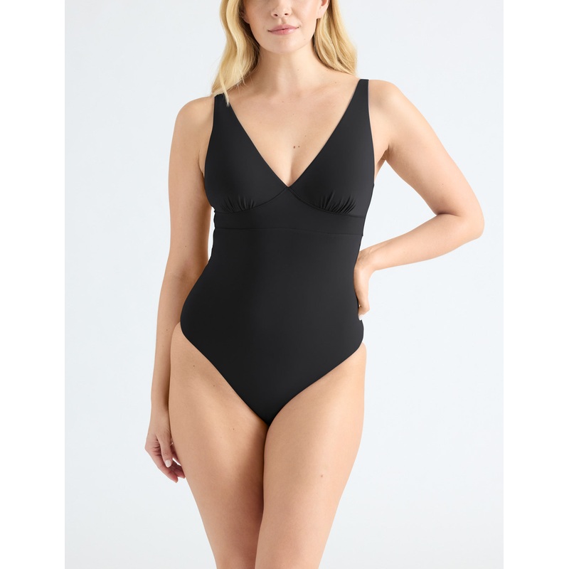 Deep V One Piece Swimsuit Black XS