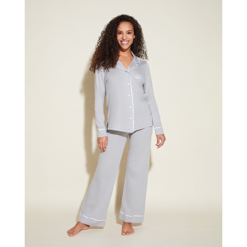 Pigiama Petite Con Top A Maniche Lunghe E Pantaloni Dove Gray/Bianco PS
