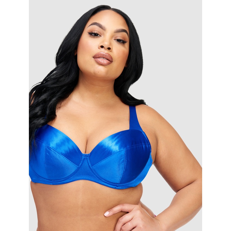 Va Va Voom Satin Full Figure Push Up Bra Princess Blue 32 D