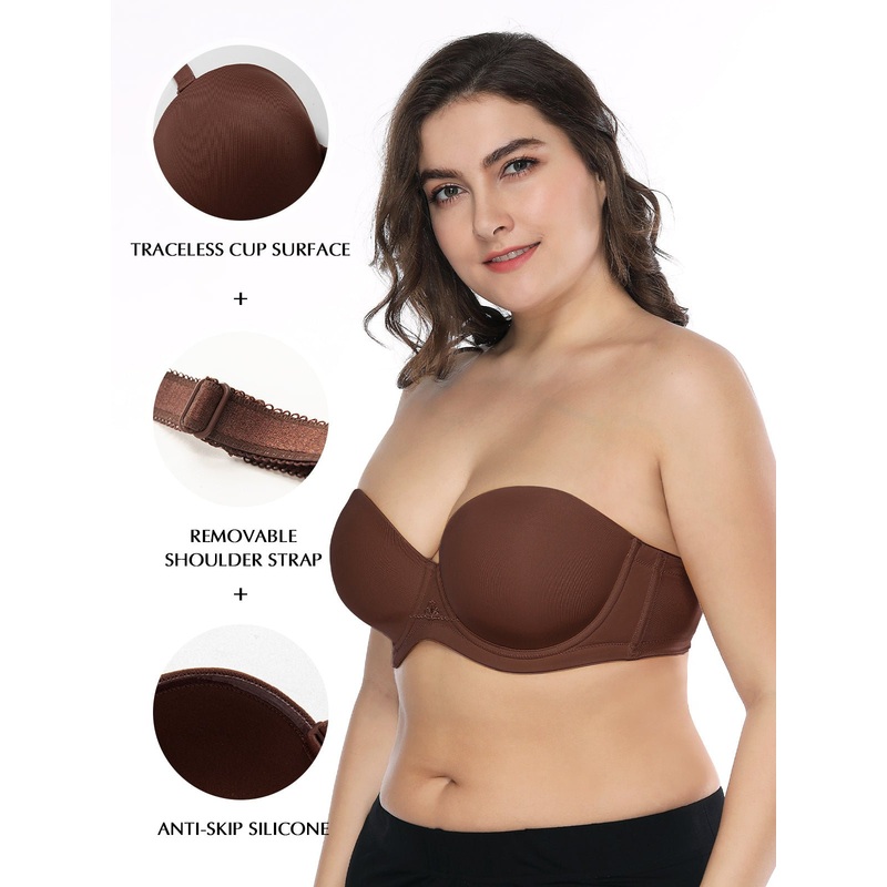 Full Figure Strapless Underwire Multiway Contour Bra Coffee Brown 32B/70B