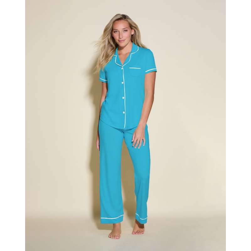 Short Sleeve Top & Pant Pajama Set Constance Blue/Moon Ivory XS