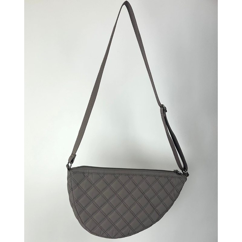 Taupe Quilted Crescent Shoulder Bag