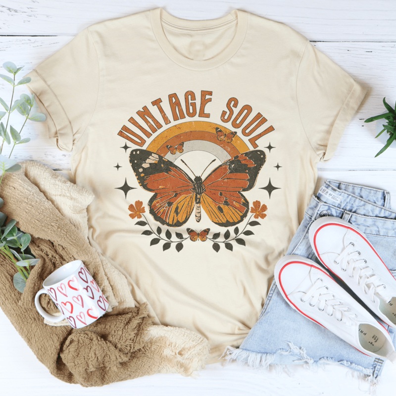 Vintage Soul Butterfly Tee Tan S