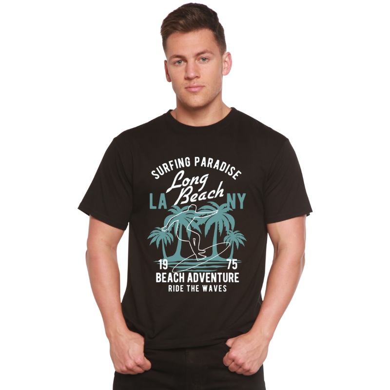 Beach Adventure Men’s Bamboo Viscose/Organic Cotton Short Sleeve Graphic T-Shirt Medium Black