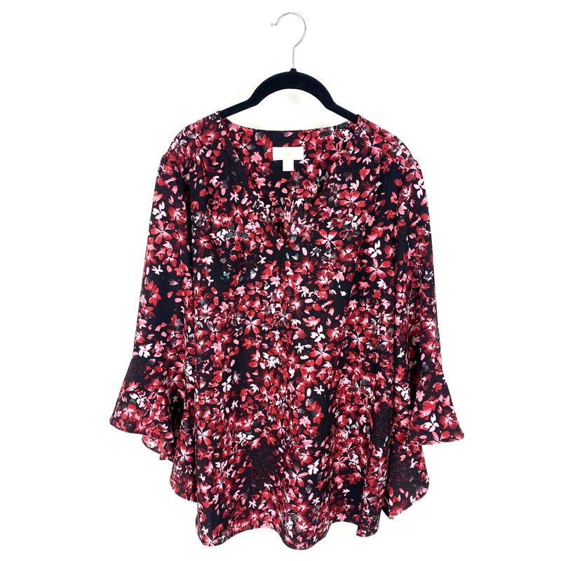 Black And Red Floral Printed Top – Medium/Large