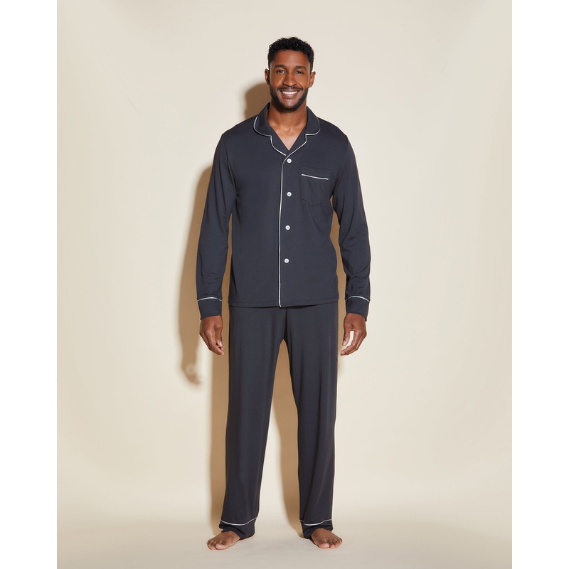 Conjunto De Pijama Para Hombre Clsico Con Camisa De Manga Larga Y Pantalones Antracita/Ivory S