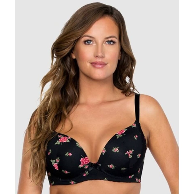 Parfait Casey Contour Plunge Bra – Black with Rose Print 30D