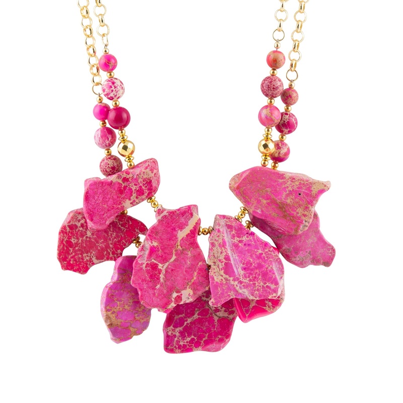 Pink Magenta Dreams Jasper and Goldtone Statement Necklace
