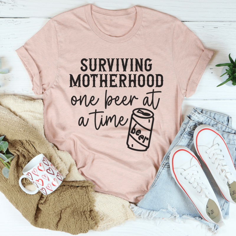 Surviving Motherhood One Beer At A Time Tee Heather Prism Peach S
