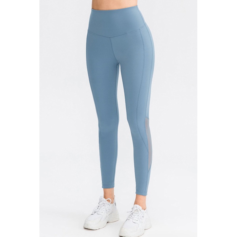 Wide Waistband Slim Fit Long Sports Pants Light Blue 4/S