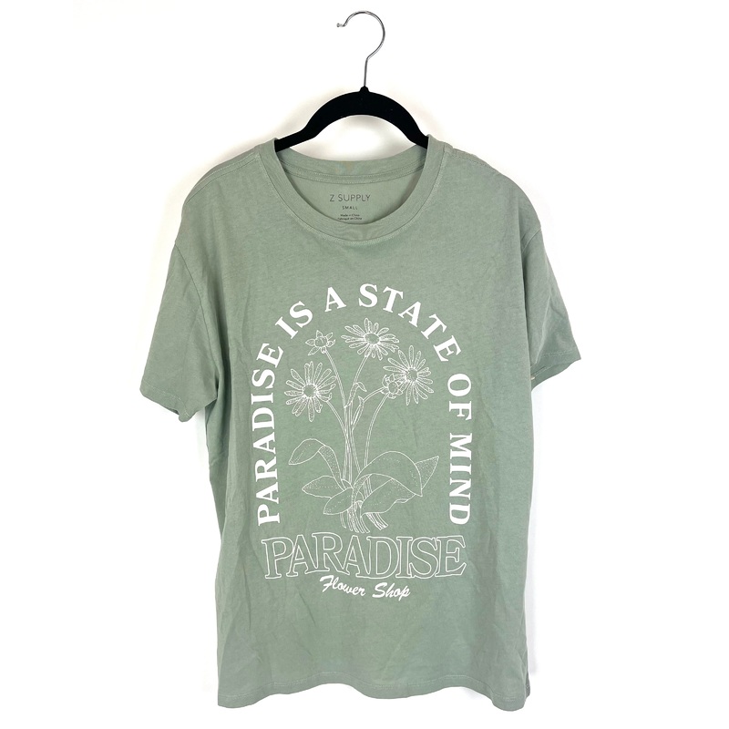 “Paradise Flower Shop” Sage Green Tee – Size 4/6
