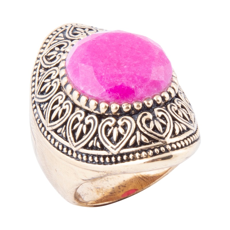 Pink Agate Punch Golden Statement Ring 7