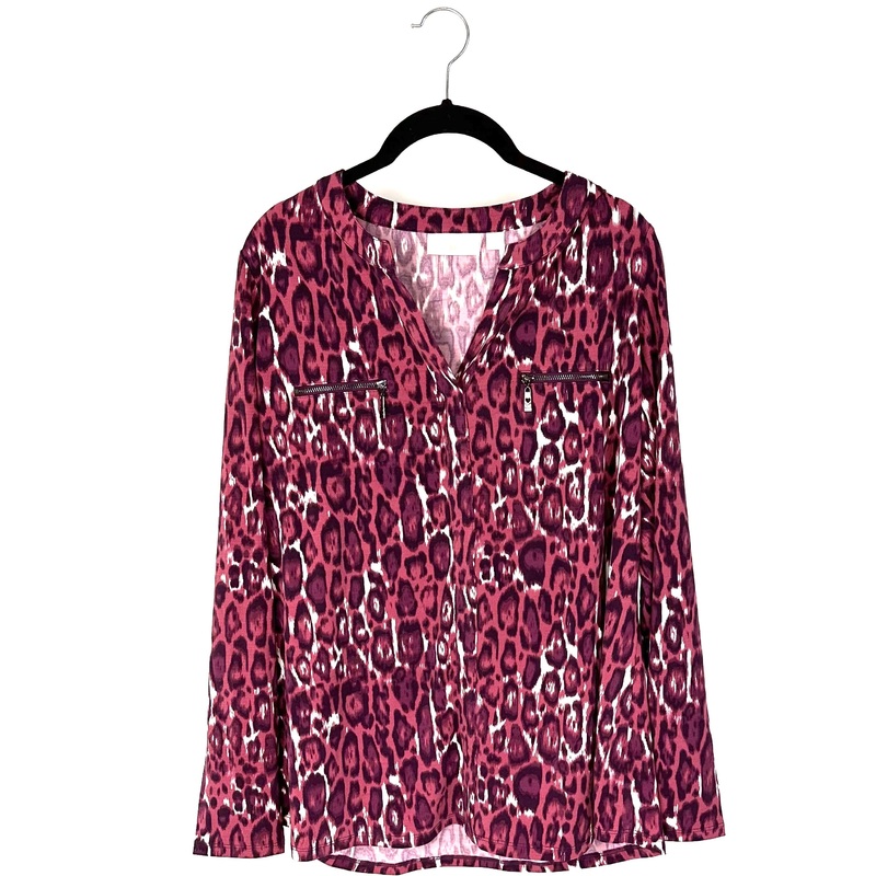Pink And Purple Cheetah Print Blouse With Zippers – Sizes 6-8 and 10-12 Small (6-8)