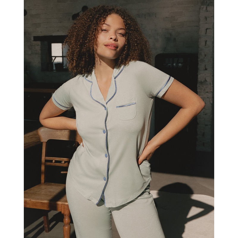 Conjunto De Pijama Con Camisa De Manga Corta Y Pantalones Verde Umbria/Portofino Blue XS