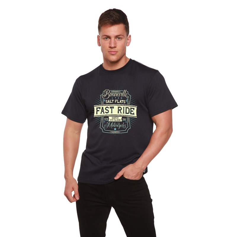 Fast Ride Men’s Bamboo Viscose/Organic Cotton Short Sleeve Graphic T-Shirt Medium Black
