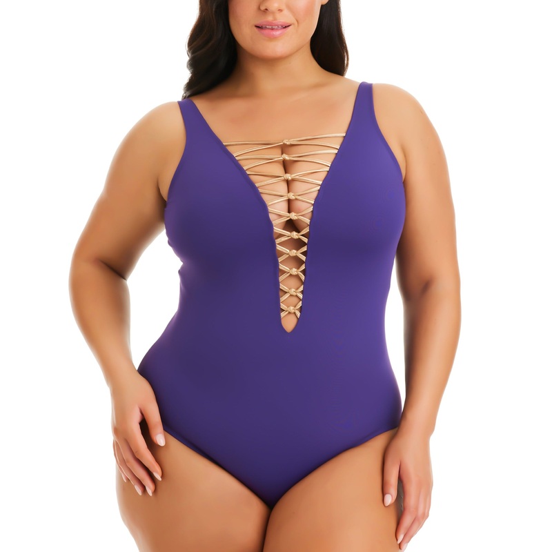 Lace Down Plunge Plus One Piece – RBKN23232X PURPLE 16W